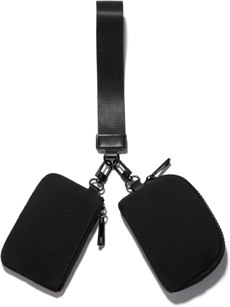 Viverte Mini Zip Around Keychain Wristlet Wallets Small Portable Dual Pounch Wristlet Detachable Coin Purse Pocket Gifts for Women Travel Sports Outdoors (Black+ Black) - Image 1